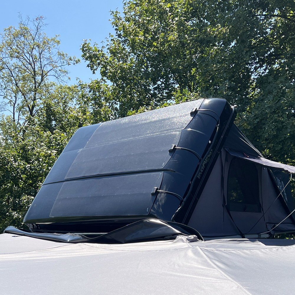 iKamper Skycamp rooftop tent with 330W flexible solar panels